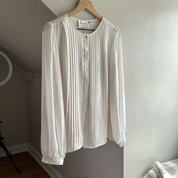 Linea by Louis Dell’Olio Pleated Chiffon Button Down Blouse - Picture 1 of 4